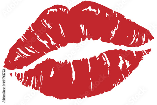 red lips kiss isolated on white transparent background, Vector illustration 