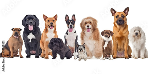 Different types and sizes of dogs group. AI generated.