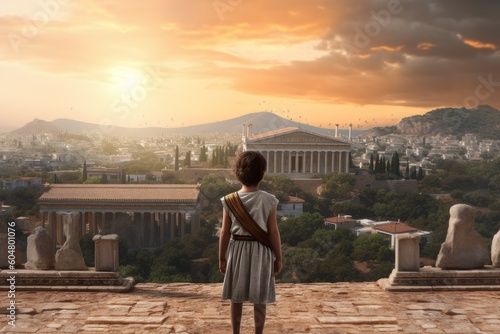 Child boy ancient greek city. Generate Ai