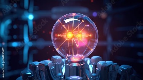 Lght bulb and robot concept. Nuclear energy background future innovation. generative ai