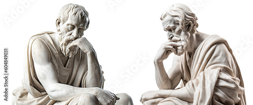 Set of marble statue philosophers isolated on transparent background - Fictional Person, Generative AI