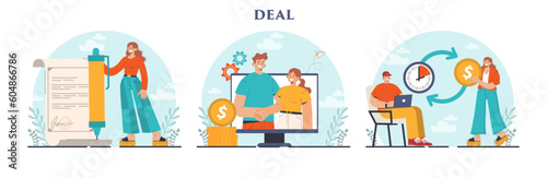 Deal concept set. Entrepreneurs setting an official contract. Idea of partnership
