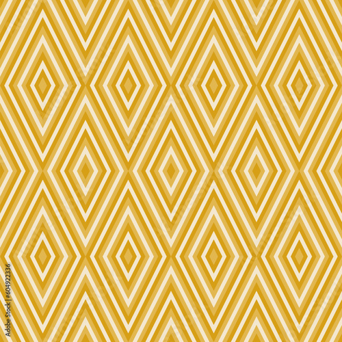 Vector geometric seamless pattern. Elegant abstract graphic background with diamonds, rhombuses, grid. Mustard yellow and beige color. Ethnic tribal style ornament. Repeat retro vintage geo design