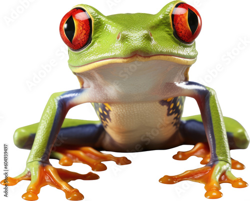 A green exotic red-eyed tree frog from the tropical jungle isolated on white background as transparent PNG, generative AI animal