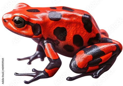 An exotic red poison dart frog from the tropical jungle isolated on white background as transparent PNG, generative AI animal