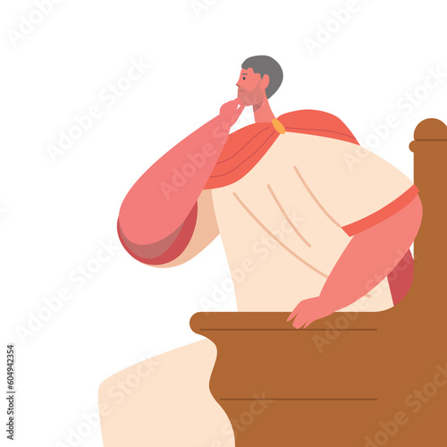 Pontius Pilate, Roman Governor Sitting on Throne Making Decisionduring Trial on Jesus Christ Cartoon Vector Illustration