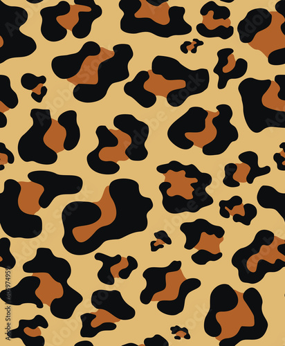 Vector print leopard seamless pattern, texture of a cat, spots on a yellow background