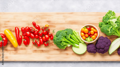 Vegetables wooden board, ingredients of food, generative ai