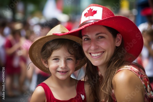 portrait of mother and daughter for canada day. Generative Ai