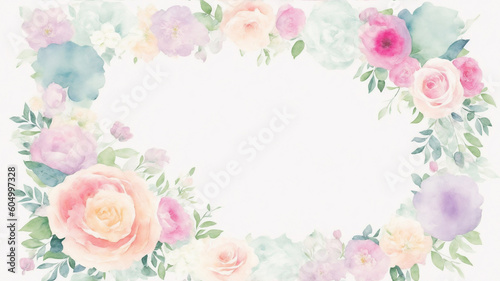 Water Color Pastel Flower and bloom, Wedding decorative perfect rectangle frame border, generative ai