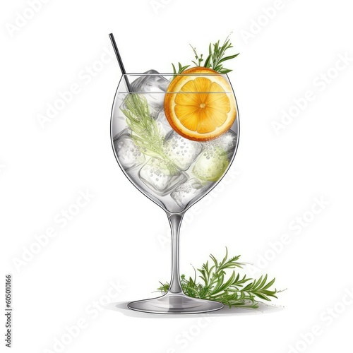 Gin and tonic Cocktail isolated on white as illustration (generative AI)