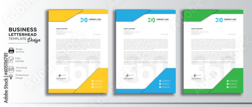 Modern corporate business letterhead design template with orange, blue, and green 