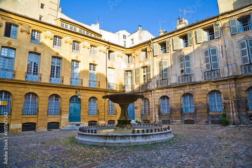 The medieval drinking fountain in the centre of Albertas Square in Aix-en-Provence, France.