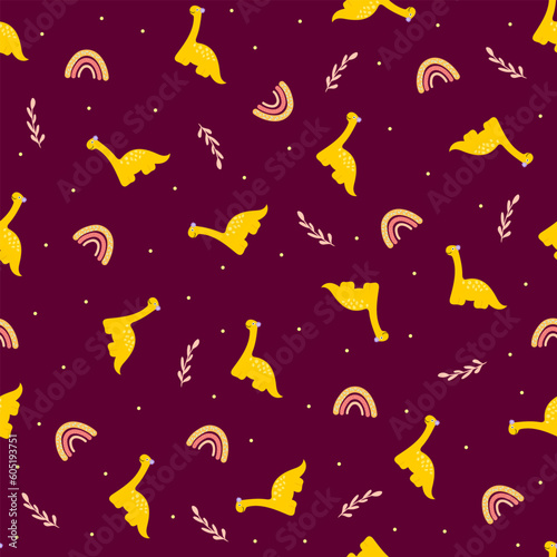 Cute dinosaur seamless pattern with abstract design elements.prehistoric illustration for kids fashion,textile,cloth,dino character in doodle style.