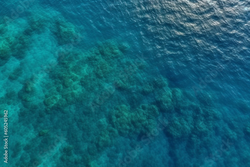 Aerial shot of clear sea water surface with sea floor