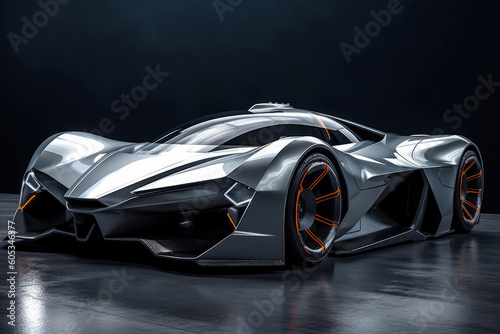 Futuristic concept car on black background, expensive exclusive sports auto, AI Generated