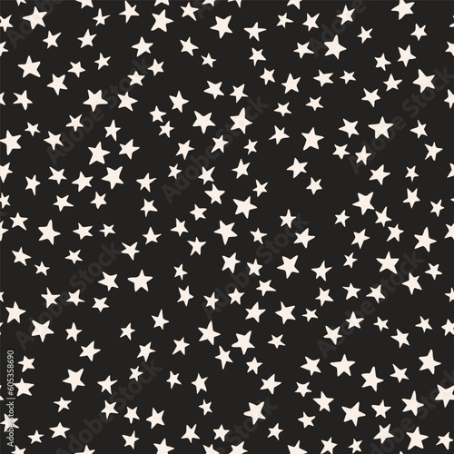 Black starry night vector seamless pattern. Little stars grain texture background