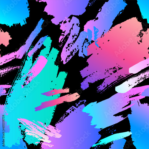 Abstract brush stroke, neon smear, colorful seamless pattern.