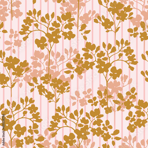 Cute flowers on striped background. Beautiful floral seamless pattern.