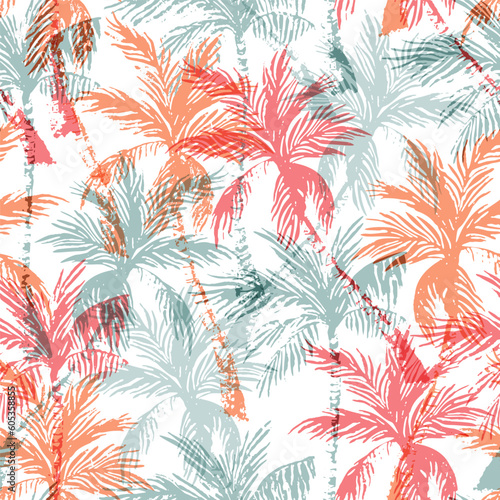 Natural jungle seamless pattern. Abstract tropical background: palm trees silhouettes