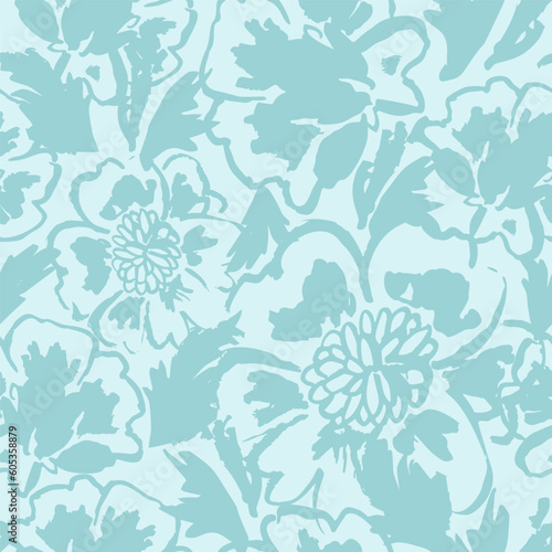 Modern abstract poppy flowers and leaves seamless pattern.