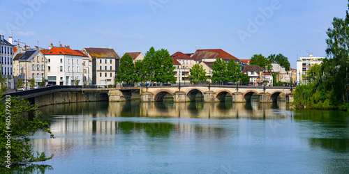 Market bridge spanning the Marne river in the city center of Meaux in Seine et Marne near Paris, France