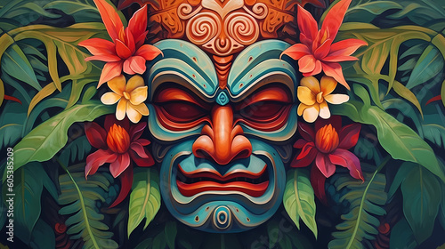 Illustration of a traditional Hawaiian mask, Hawaii, USA