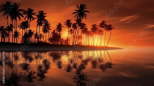 Sunset on the beach of caribbean sea, Generative AI