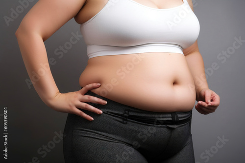 Plus size woman body isolated on gray background. AI