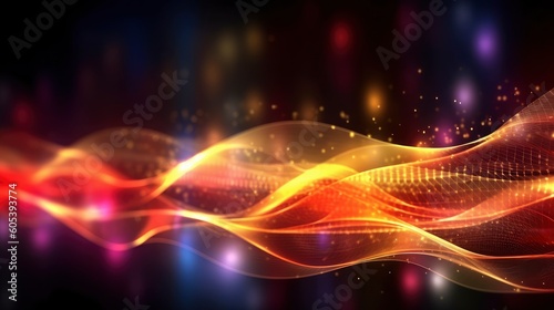Vibrant Futuristic Abstract Background: Data Transfer made of Glowing Neon Colors with Dynamic Waving Lines and Plexus Effects