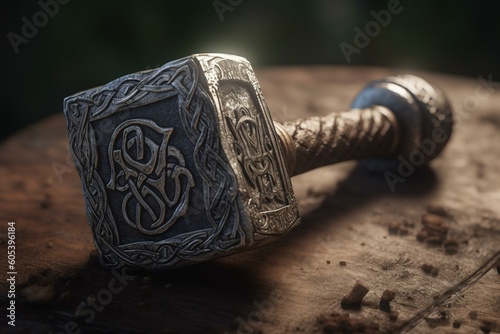 Norse myth hammer Mjolnir of Thor. Generative AI