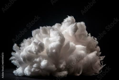 Close-up of fluffy white cloud-like cotton on black background. Generative AI