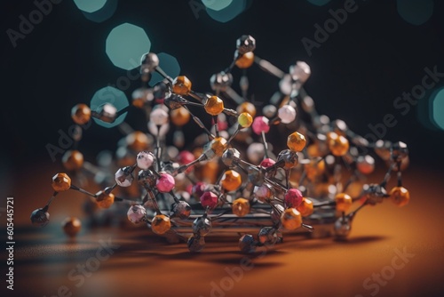 A 3D model of the tricyclic antidepressant tianeptine's molecular structure viewed from a microscope. Generative AI