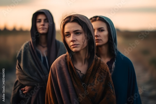 Three women from the Berber tribe. Neural network AI generated