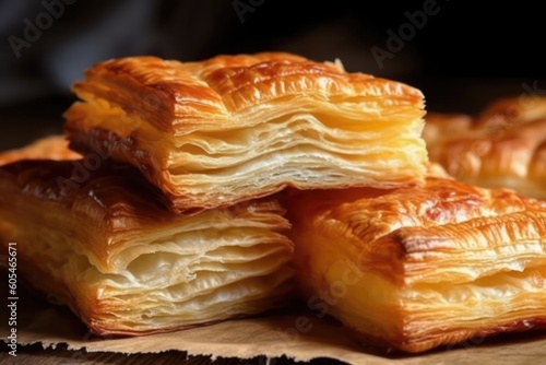 Flaky pastry also known as quick pastry blitz pastry Food photography