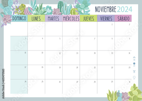 Calendario Planificador 2024 en Español - Tamaño A4 - Mes de Noviembre