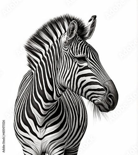 realistic illustration of a zebra face on a white background IA Generated