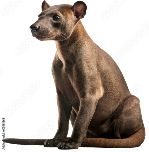 Sitting fossa isolated on a white background as transparent PNG, generative AI animal