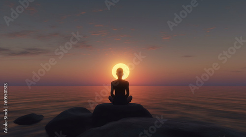 Sunset serenity Meditation and yoga practice in tranquil twilight Generative AI