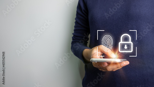 Verification of information with finger print by smart phone, Internet security, online financial transaction, 2-step verification, confirm transaction and identity.