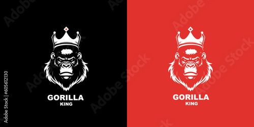 Gorilla vector logo icon design template on red and black background. Logotype mark.