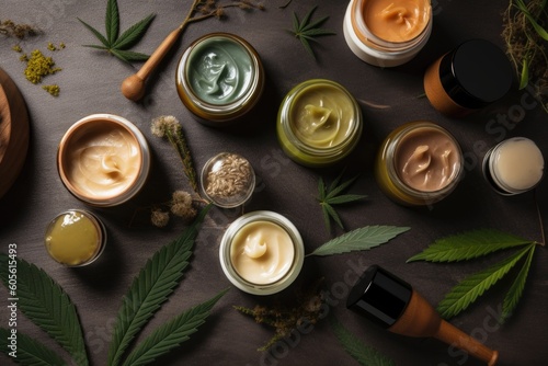 nature-inspired cbd oil products, including balms and salves with plant and flower extracts, created with generative ai