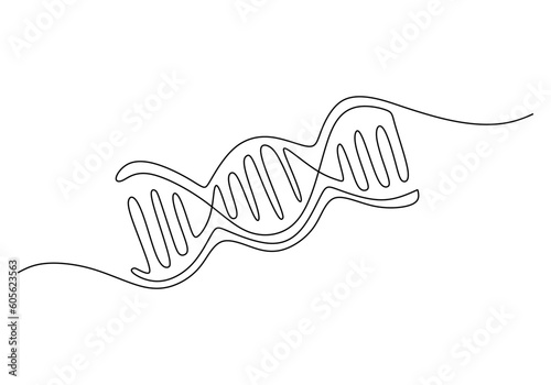 One continuous single line drawing of dna isolated on white background.