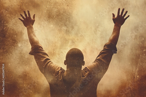 Artwork of a man raising hands in worship