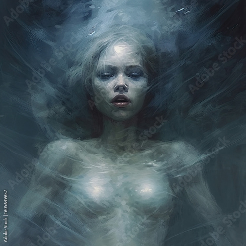 lady ghost floating in mist, grim dark fantasy banshee - by generative 