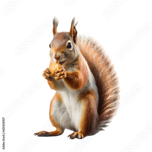 Brown squirrel eating a nut made with generative AI - transparant background - png
