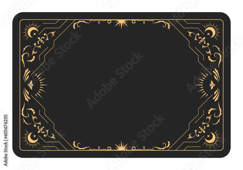 The reverse side of a tarot cards batch, frame with fancy pattern, esoteric and mystic border, sorcery, vector