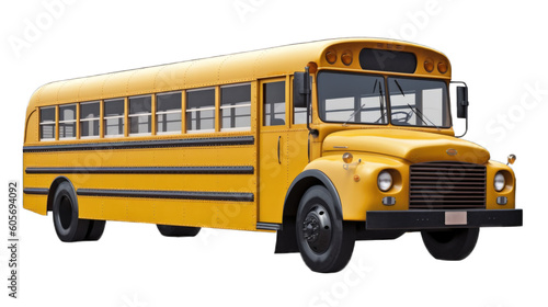 School bus isolated on transparent background. Generative AI