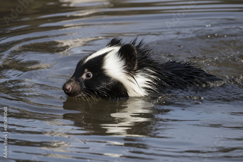 a skunk is swimming