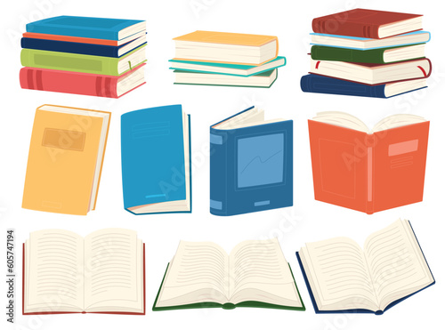 Books for reading. Educational textbooks for acquiring knowledge. Paper carriers of the text. Vector illustration